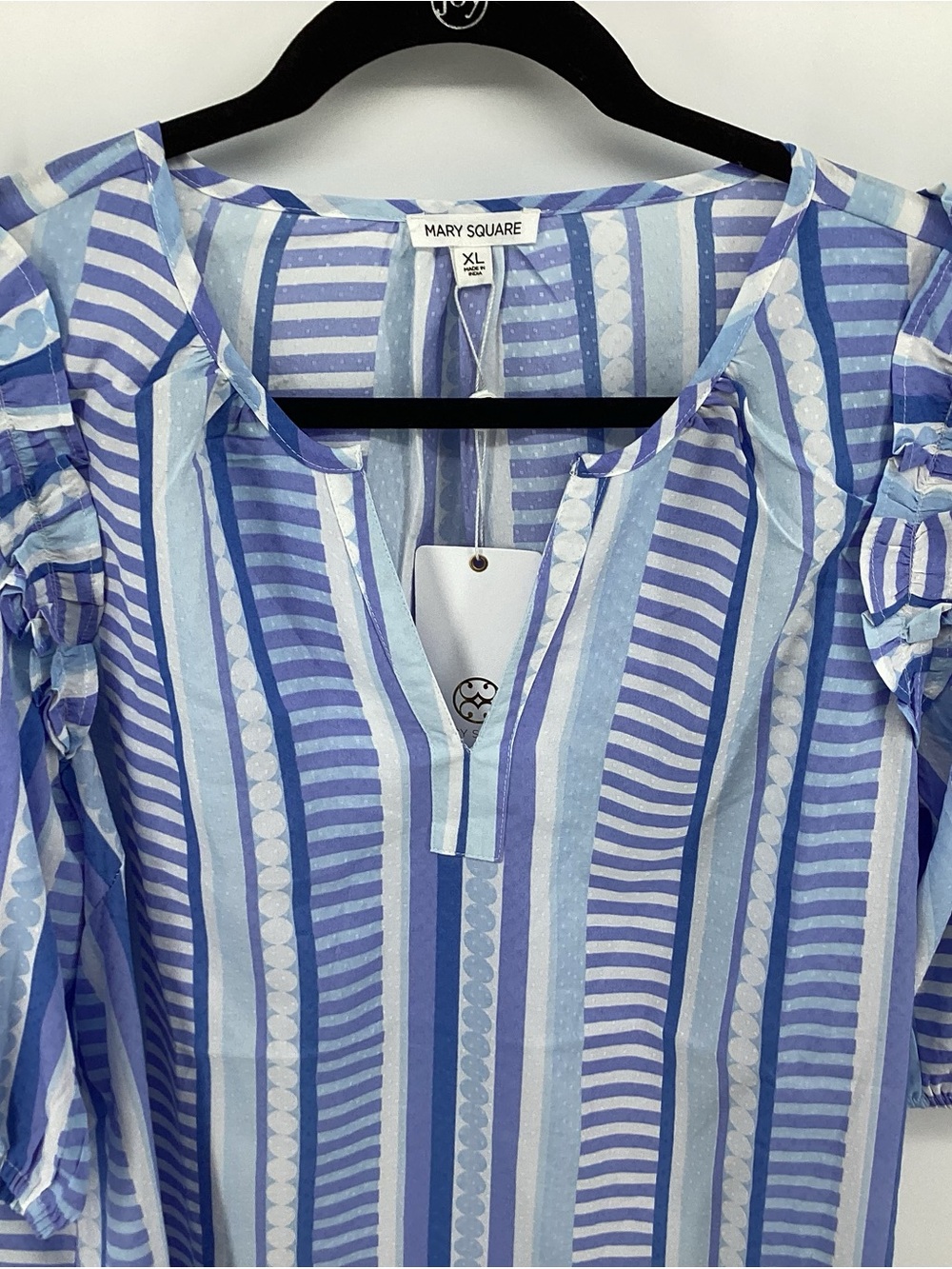 Mary Square Striped Blue Puff-Sleeve Peasant Blouse Simply Stripe Skylar - Picture 2 of 7
